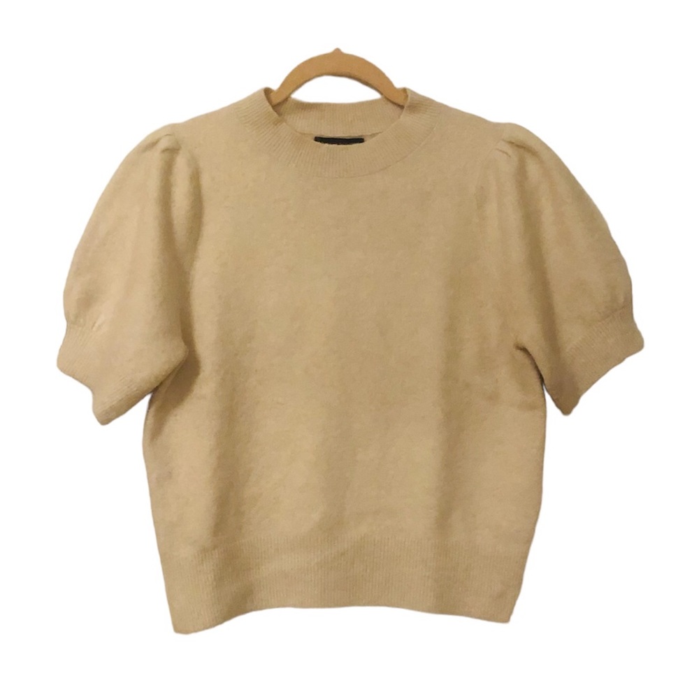 Banana Republic Cream Short Puff-Sleeve Crewneck Sweater